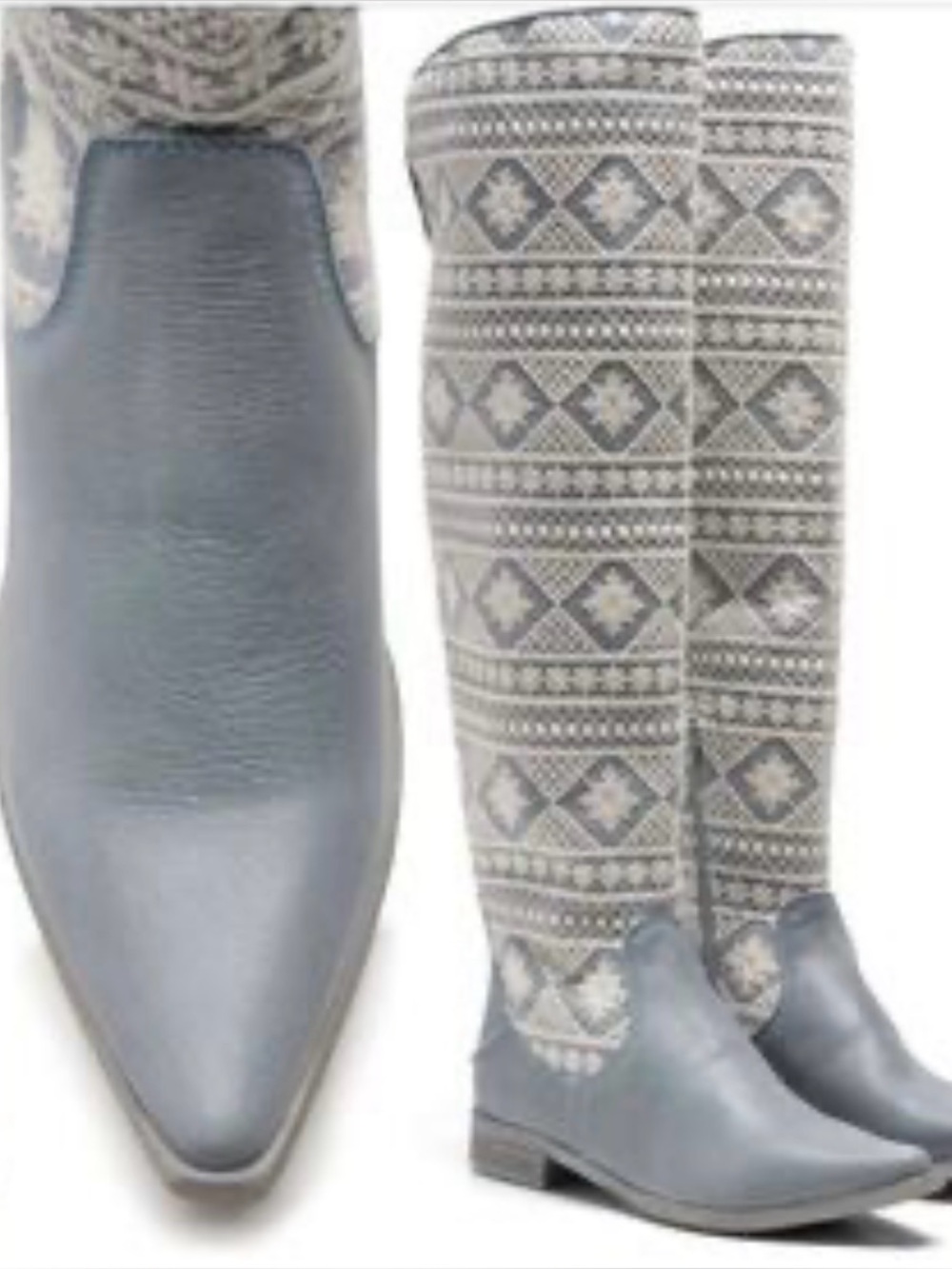 NWB Free People Bren Crochet Tall Leather Slouchy Boots in Icy Blue.Size 10 - Picture 4 of 12